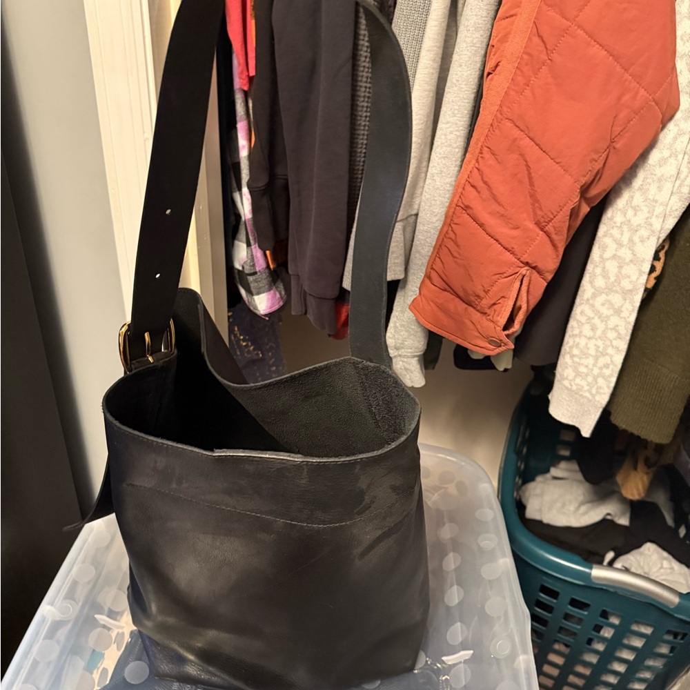 Madewell Black Leather Bucket Bag